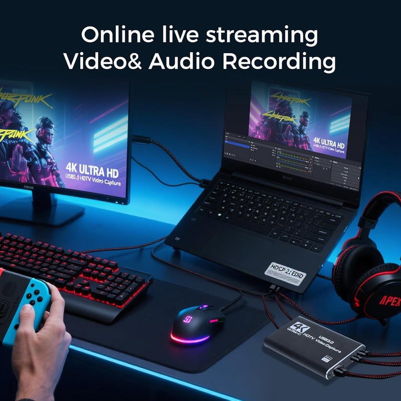RGBlink 4K HDMI Capture Card for Streaming & Gaming, USB 3.0 Audio Video Capture Device 1080P 60FPS, Low Latency, HDMI Loop Out, Capture Card for PS5, Xbox, Nintendo Switch, PC, Mac, OBS - MSP231 - Image 4